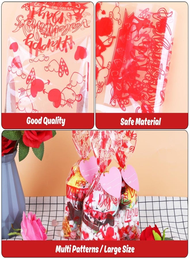 LOKIPA 150 PCS Valentines Cellophane Treat Bags with 50PCS Gift Tags Pink Heart Valentines Gift Goodie Candy Bags with 180 Pieces Twist Ties for Valentines Party Favor Supplies - Image 4